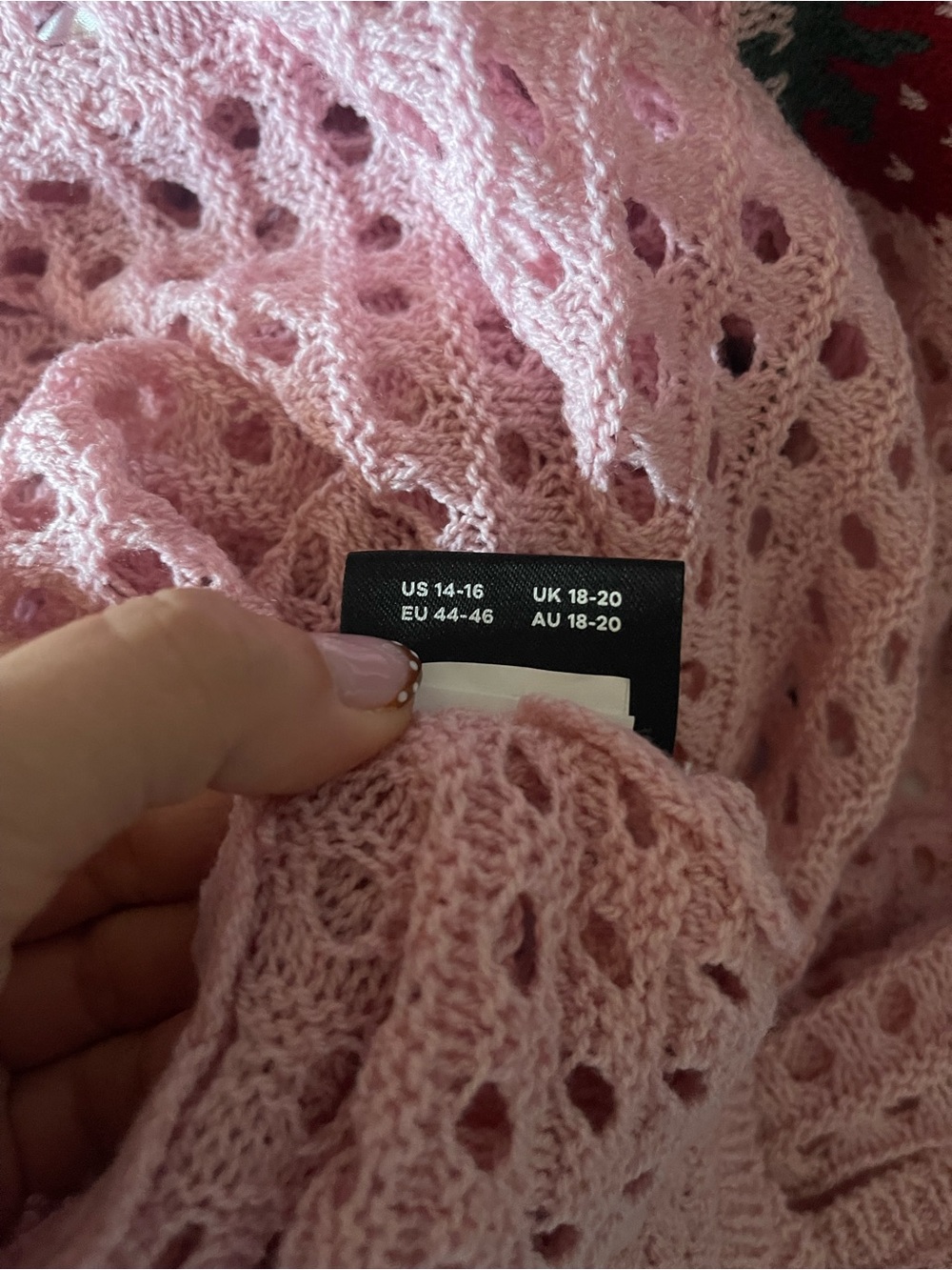 BloomChic Pink Crochet Tie-Front Strawberry Cardigan cozy sweater - Picture 7 of 7